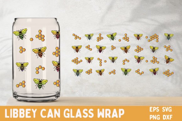 Bee Glass Can Wrap, Bee Libbey Wrap SVG