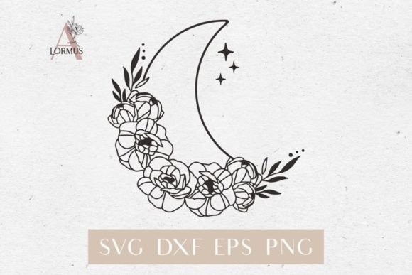 Celestial, Floral Crescent Moon