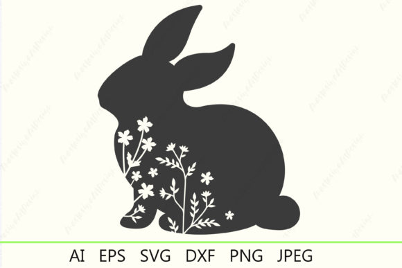 Floral Easter Bunny Silhouette SVG