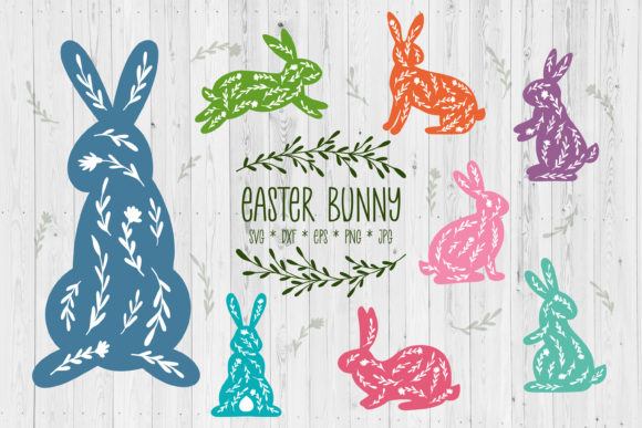 Floral Easter Bunny Silhouettes