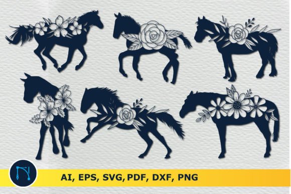 Floral Horses Silhouettes SVG Bundle