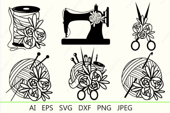 Floral Knitting Crochet Sew SVG Bundle
