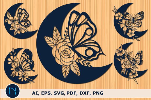 Floral Moon with Butterfly SVG Bundle