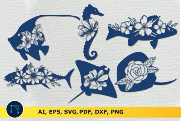Floral Sea Fish Silhouettes SVG Bundle