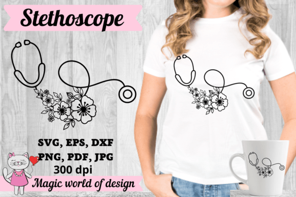 Floral Stethoscope Doodle SVG for Cricut Cut