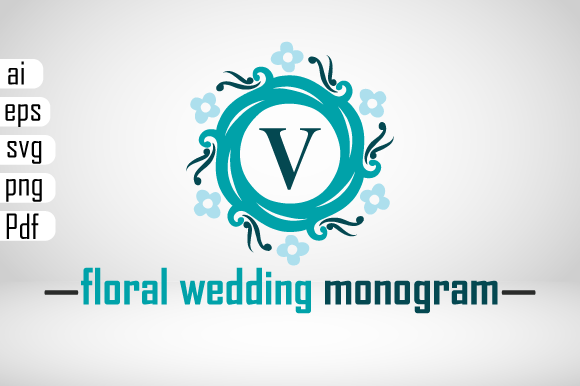 Floral Wedding Monogram V SVG