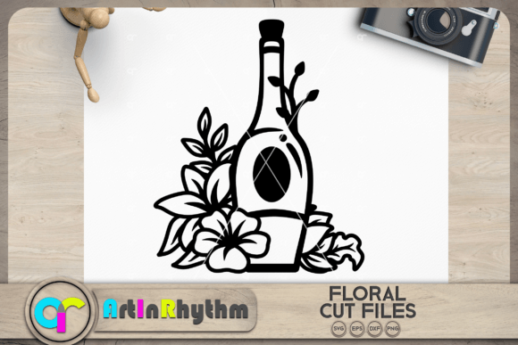 Floral Wine Bottle SVG, Champagne Bottle