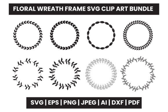 Floral Wreath Frame SVG Clip Art Bundle