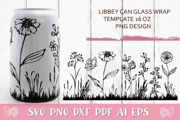 Glass Can Wrap Coffee. Flowers SVG.