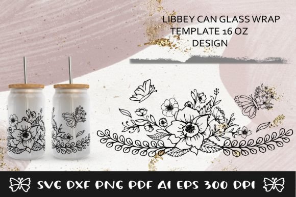 Glass Can Wrap Flowers SVG. Libbey Glass