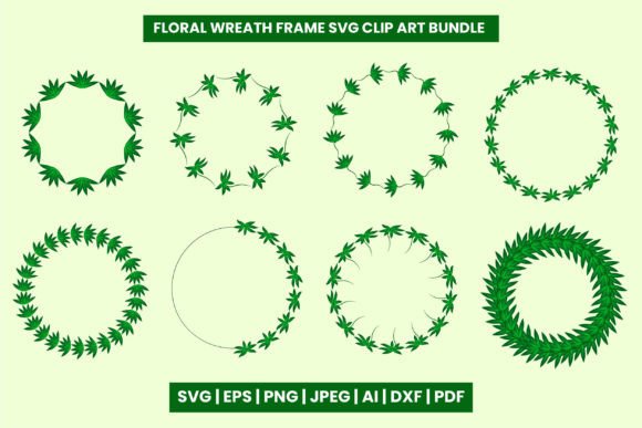 Green Leaves Floral Wreath Frames Bundle