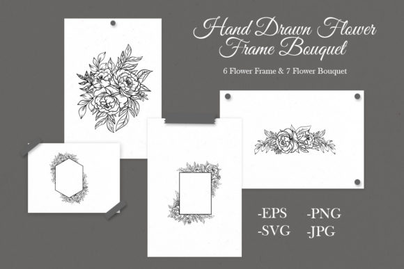 Hand Drawn Flower Frame Bouquet Set