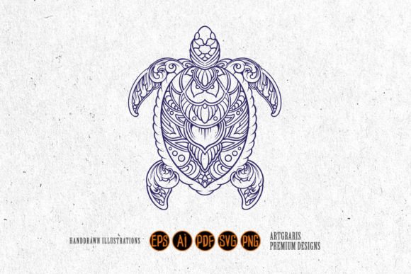 Luxury Turtle Floral Ornament Monochrome