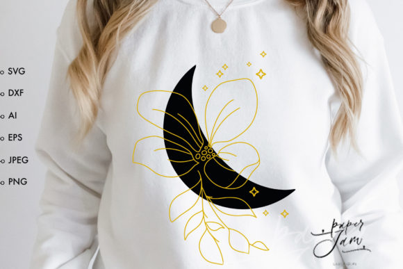 Moon Phase SVG: Celestial & Floral Embroidery Design