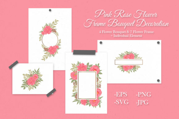 Pink Rose Flower Frame Bouquet Organic