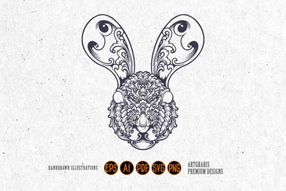 Silhouette Floral Head Bunny Vintage SVG