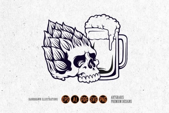 Skull Head Floral with Beer Glass SVG